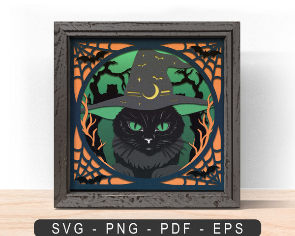 3D HALLOWEEN CAT SVG, SCARY CAT HALLOWEEN Shadow Box Svg