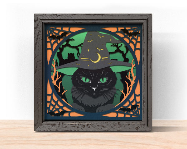 3D HALLOWEEN CAT SVG, SCARY CAT HALLOWEEN Shadow Box Svg