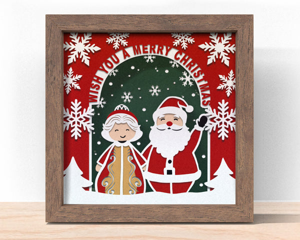 3D MR AND MRS SANTA GNOME SVG, Christmas Shadow Box Svg