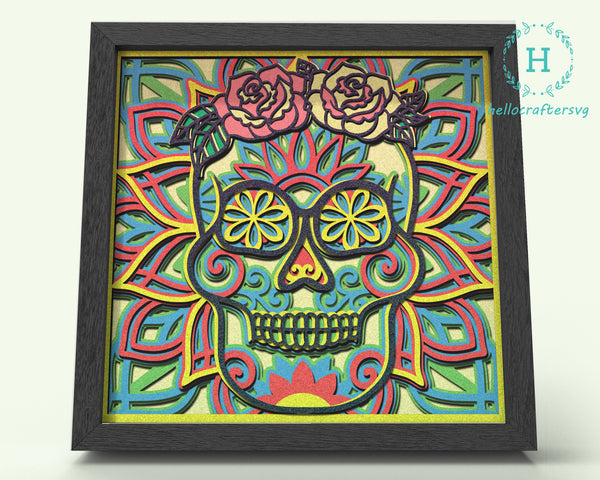 3D SUGAR SKULL svg, SUGAR SKULL Shadow box svg