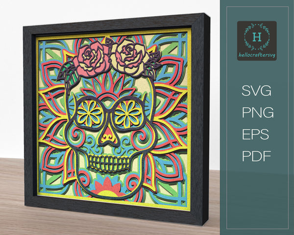 3D SUGAR SKULL svg, SUGAR SKULL Shadow box svg