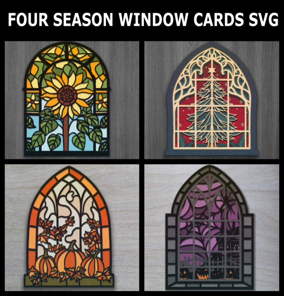 4 SEASON WINDOW CARD BUNDLE Svg - Cricut Files, Cardstock Svg, Silhouette Files - HelloCrafterSvg.