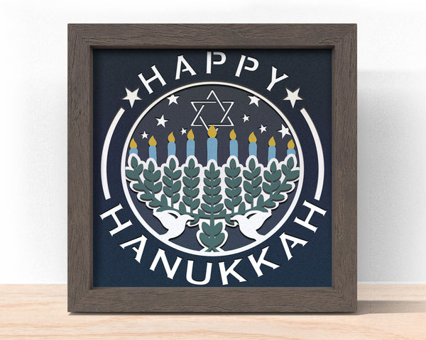 3d Happy Hanukkah Svg, Hanukkah Shadow Box Svg