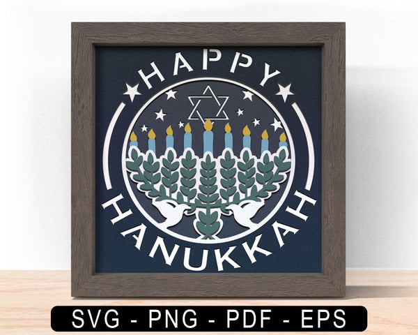 3d Happy Hanukkah Svg, Hanukkah Shadow Box Svg