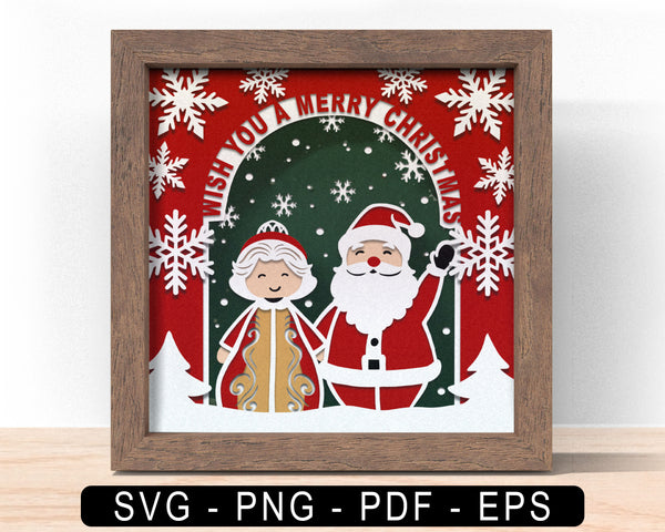 3D MR AND MRS SANTA GNOME SVG, Christmas Shadow Box Svg