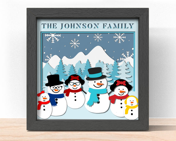 3D CUSTOMISABLE SNOWMAN FAMILY WITH ALL MEMBER Svg - CHRISTMAS Shadow Box Svg