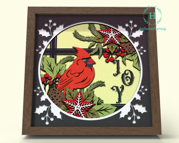 Christmas CARDINAL JOY Svg, CHRISTMAS Shadow Box Svg