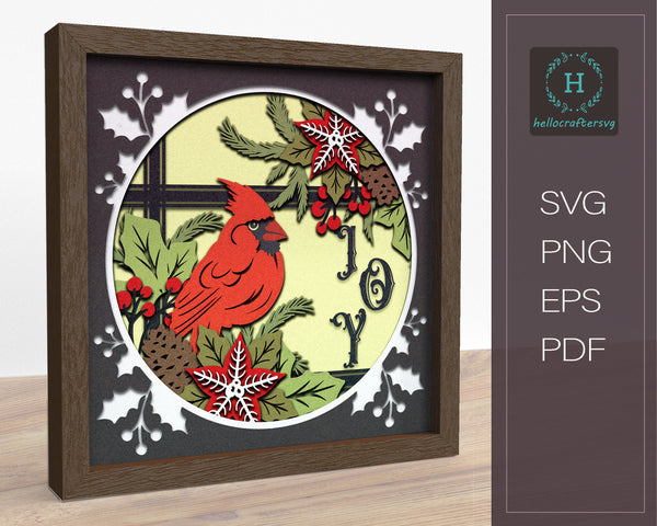 Christmas CARDINAL JOY Svg, CHRISTMAS Shadow Box Svg-22