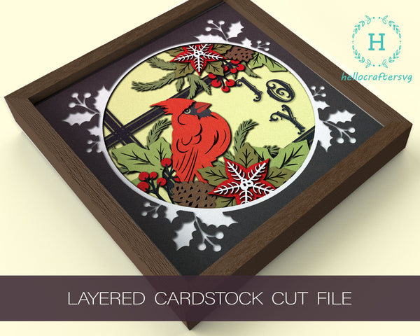 Christmas CARDINAL JOY Svg, CHRISTMAS Shadow Box Svg