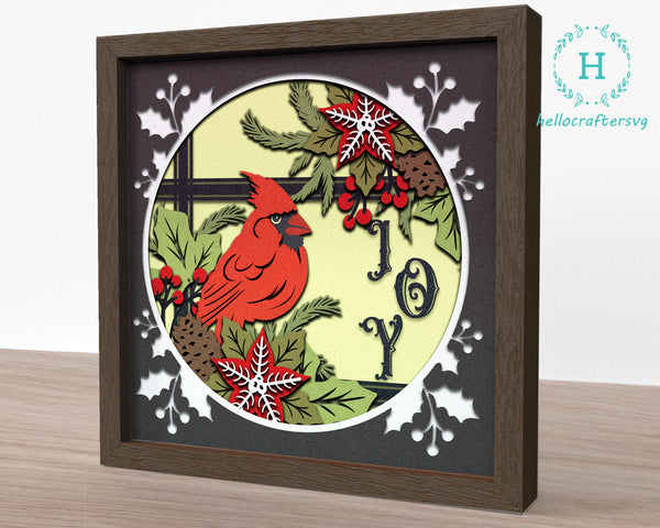 Christmas CARDINAL JOY Svg, CHRISTMAS Shadow Box Svg
