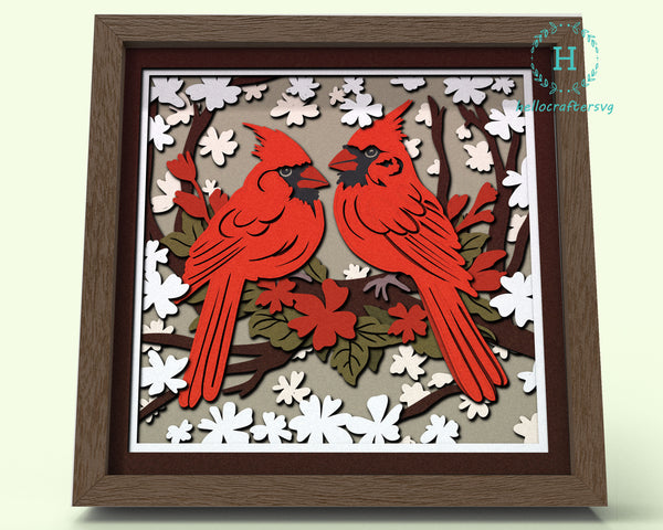 3d CARDINAL PAIR Svg, CHRISTMAS Shadow Box Svg