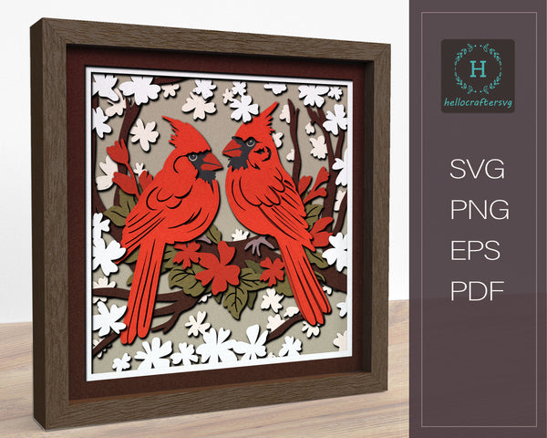3d CARDINAL PAIR Svg, CHRISTMAS Shadow Box Svg22