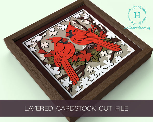 3d CARDINAL PAIR Svg, CHRISTMAS Shadow Box Svg