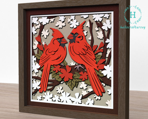 3d CARDINAL PAIR Svg, CHRISTMAS Shadow Box Svg