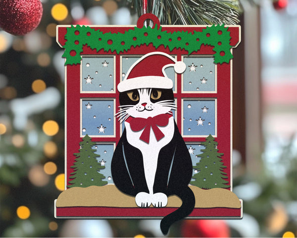 3D HANGING CAT ON WINDOW Svg - 3D CHRISTMAS ORNAMENT Svg