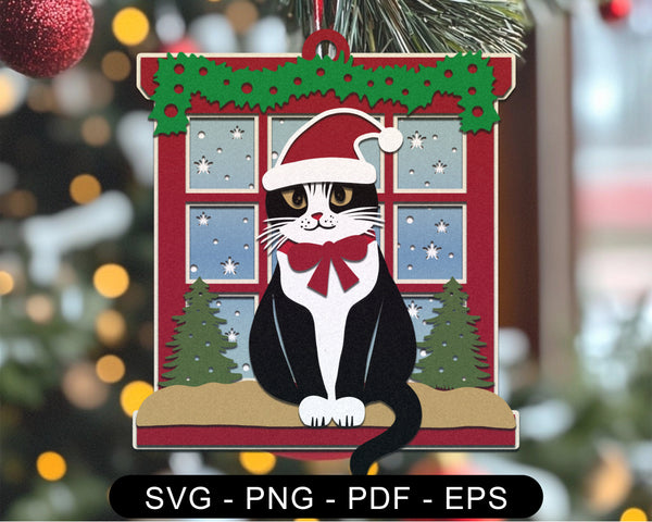3D HANGING CAT ON WINDOW Svg - 3D CHRISTMAS ORNAMENT Svg