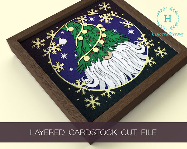 3D CHRISTMAS GNOME TREE SVG, Christmas Shadow Box Svg,