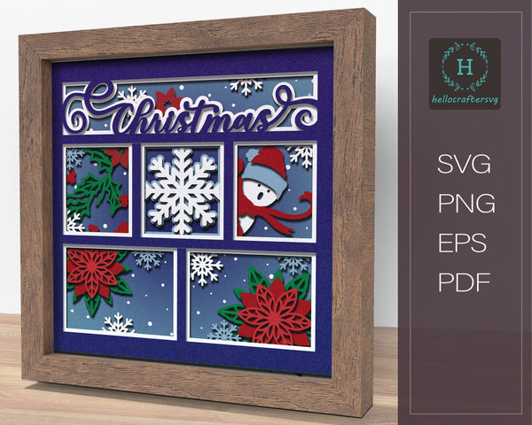 3d CHRISTMAS WINDOW Svg, Snowflake Shadow Box Svg