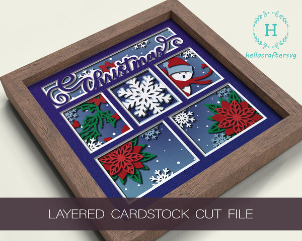 3d CHRISTMAS WINDOW Svg, Snowflake Shadow Box Svg