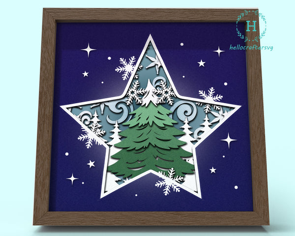 3D STAR TREE Svg, CHRISTMAS Shadow Box Svg
