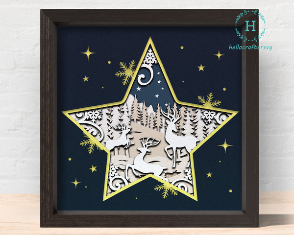 3D CHRISTMAS STAR SVG, Christmas Time Shadow Box Svg