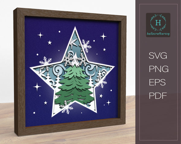 3D STAR TREE Svg, CHRISTMAS Shadow Box Svg-22