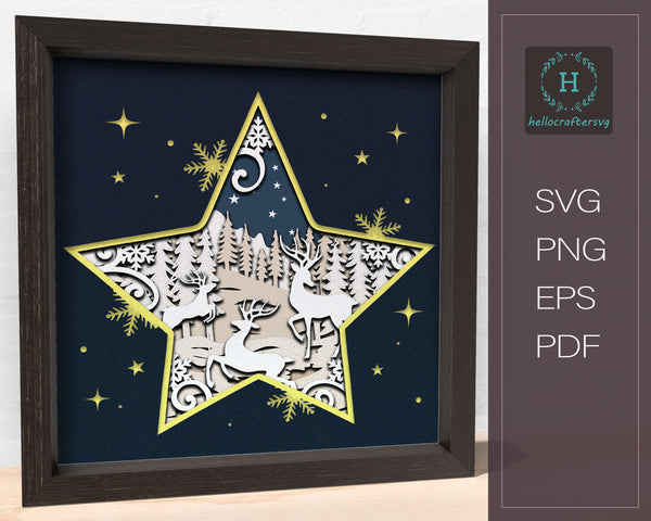 3D CHRISTMAS STAR SVG, Christmas Time Shadow Box Svg