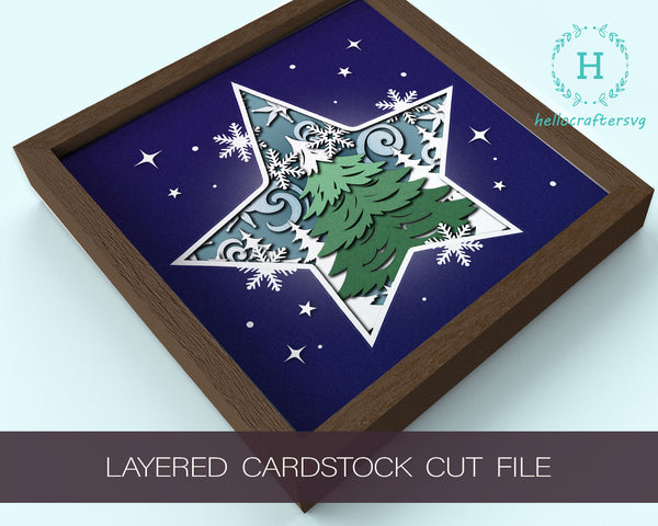 3D STAR TREE Svg, CHRISTMAS Shadow Box Svg
