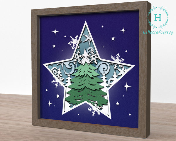 3D STAR TREE Svg, CHRISTMAS Shadow Box Svg