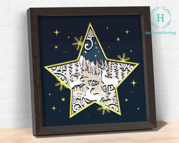 3D CHRISTMAS STAR SVG, Christmas Time Shadow Box Svg