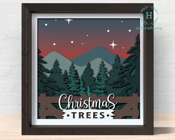 3d Christmas TREE FARM Svg, CHRISTMAS Shadow Box Svg-11