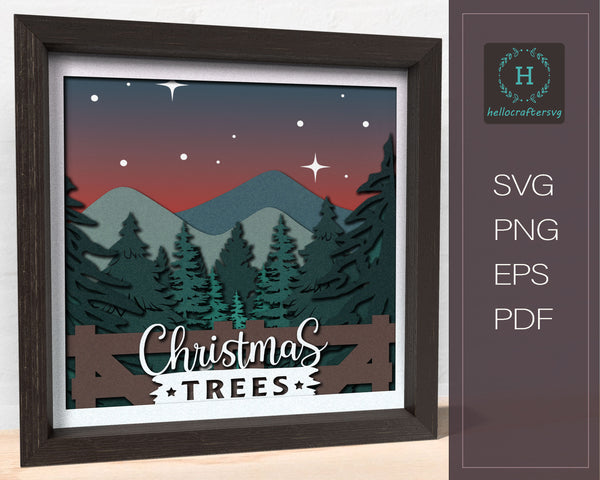 3d Christmas TREE FARM Svg, CHRISTMAS Shadow Box Svg