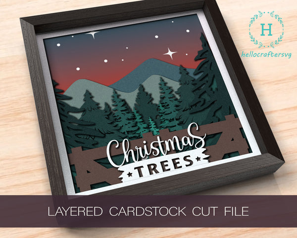 3d Christmas TREE FARM Svg, CHRISTMAS Shadow Box Svg