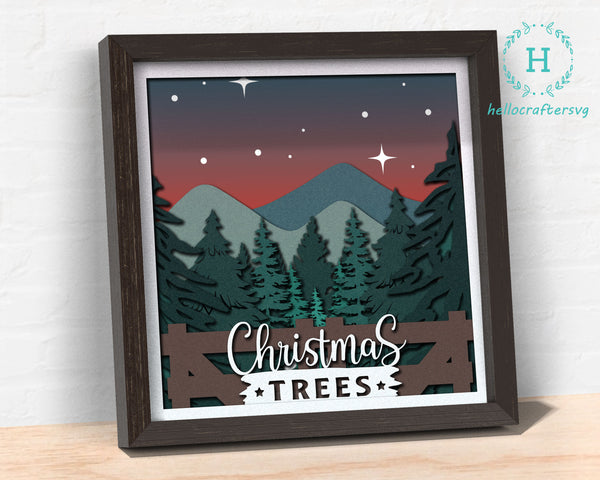 3d Christmas TREE FARM Svg, CHRISTMAS Shadow Box Svg