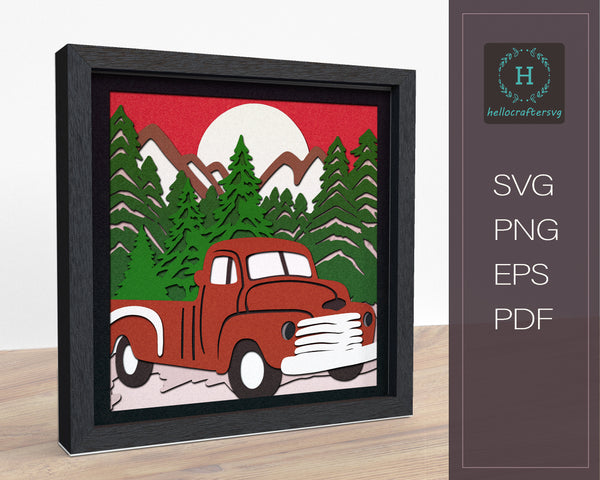 3d Christmas Truck Svg, CHRISTMAS Truck Shadow Box Svg-11