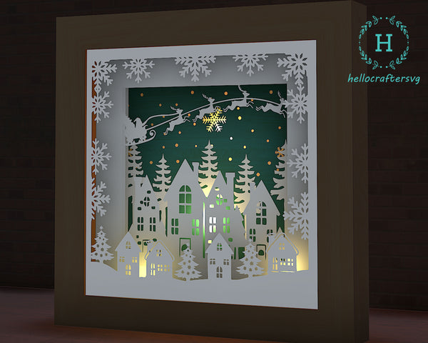 3D CHRISTMAS VILLAGE Svg, CHRISTMAS Shadow Box Svg