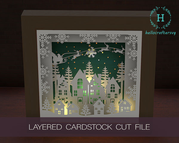 3D CHRISTMAS VILLAGE Svg, CHRISTMAS Shadow Box Svg