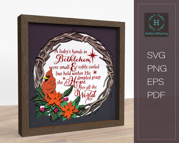 3d Cardinal Wreath Svg, CHRISTMAS Shadow Box Svg