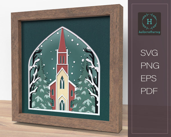3D CHURCH Svg, CHRISTMAS Shadow Box Svg