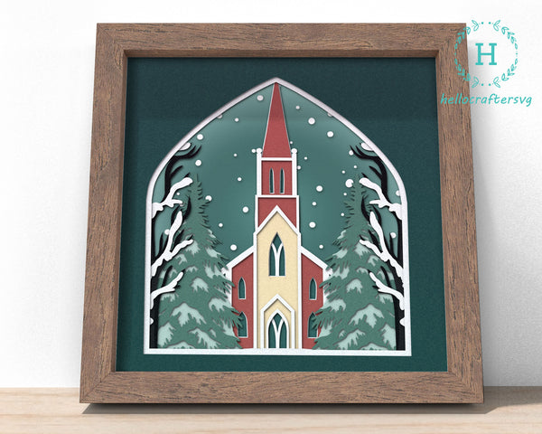 3D CHURCH Svg, CHRISTMAS Shadow Box Svg