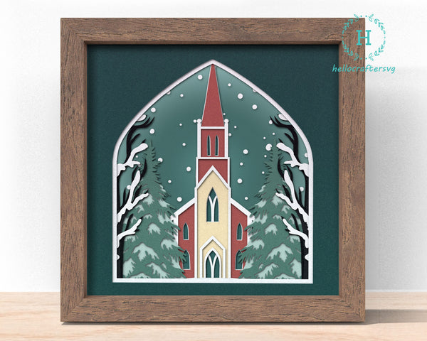 3D CHURCH Svg, CHRISTMAS Shadow Box Svg