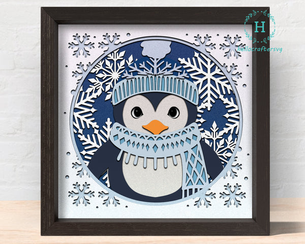 3d CUTE PENGUIN Svg, PENGUIN Shadow Box Svg