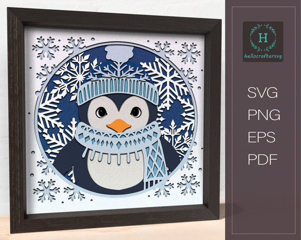 3d CUTE PENGUIN Svg, PENGUIN Shadow Box Svg