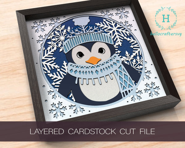 3d CUTE PENGUIN Svg, PENGUIN Shadow Box Svg