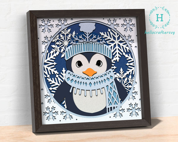 3d CUTE PENGUIN Svg, PENGUIN Shadow Box Svg