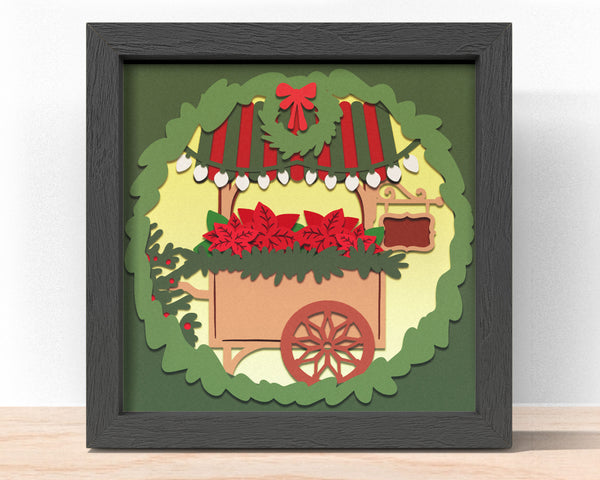 3D FLOWER CART, Christmas HOME Shadow Box Svg, Cricut Files