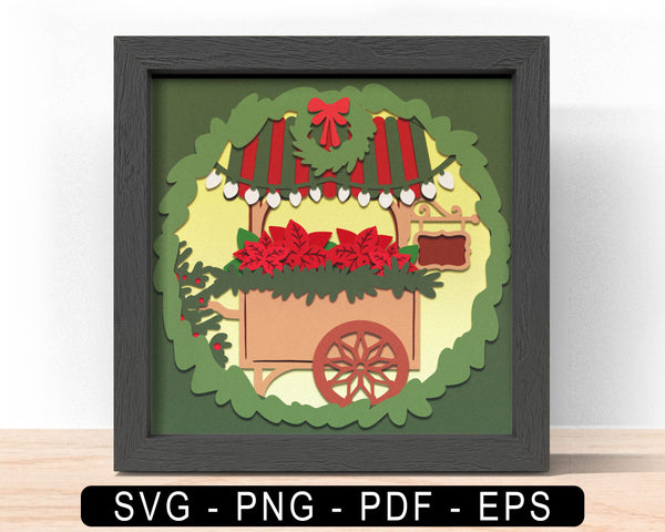 3D FLOWER CART, Christmas HOME Shadow Box Svg, Cricut Files