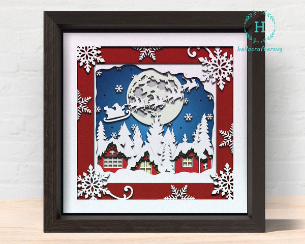 3D CHRISTMAS VILLAGE 2 Svg, CHRISTMAS Shadow Box Svg