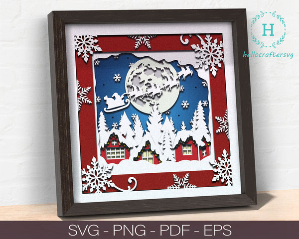 3D CHRISTMAS VILLAGE 2 Svg, CHRISTMAS Shadow Box Svg