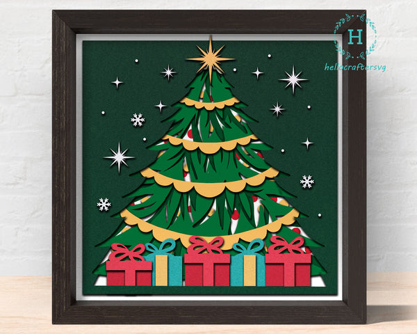 GIFT UNDER TREE Svg, CHRISTMAS Shadow Box Svg